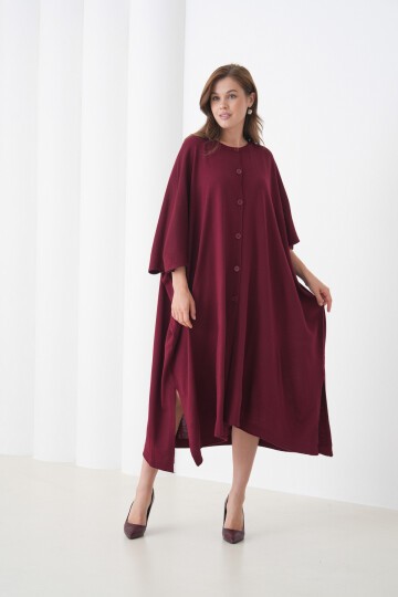 Kadın Tesettüre Uygun Önden Düğmeli Asimetrik Kesim Yarasa Kol Şık Geniş Kalıp Panço Ceket