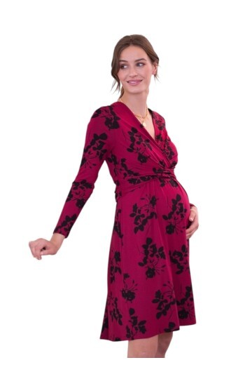 Kadın Uzun Kol Emzirme Detaylı Tesettüre Uygun Çiçek Desenli Viskon Rahat Şık Midi Hamile Elbisesi