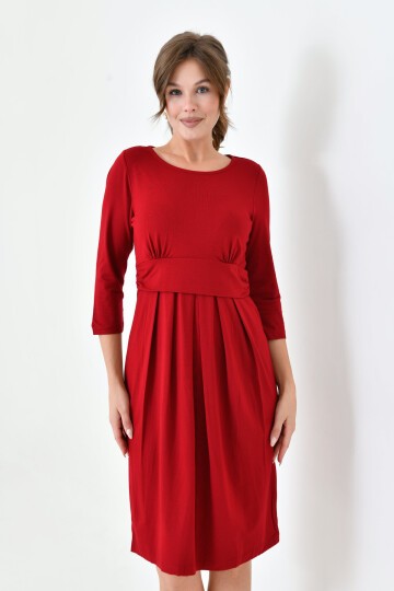 Kadın Uzun Kol Emzirme Detaylı Tesettüre Uygun Viskon Rahat Şık Midi Hamile Elbisesi