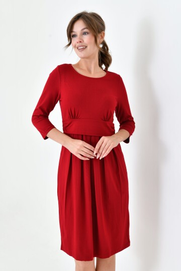 Kadın Uzun Kol Emzirme Detaylı Tesettüre Uygun Viskon Rahat Şık Midi Hamile Elbisesi