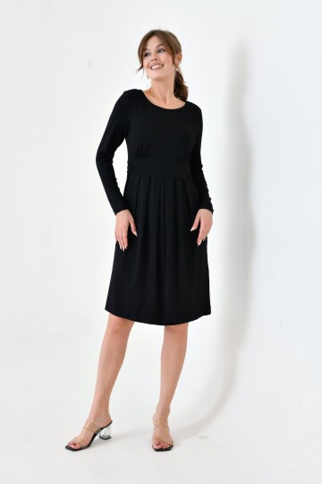 Kadın Uzun Kol Emzirme Detaylı Tesettüre Uygun Viskon Rahat Şık Midi Hamile Elbisesi