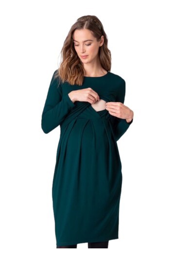 Kadın Uzun Kol Emzirme Detaylı Viskon Rahat Şık Hamile Elbisesi