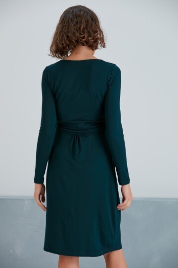 Kadın Uzun Kol Emzirme Detaylı Viskon Rahat Şık Hamile Elbisesi