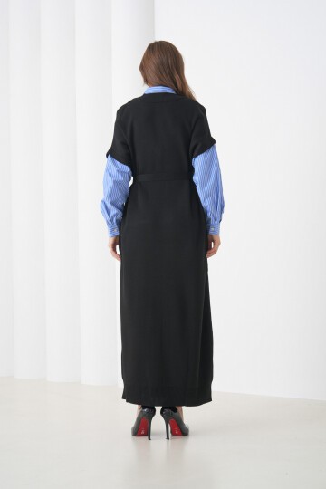 Kadın Uzun Kol Gömlek Yaka İçi Gömlekli Triko Kuşaklı Triko Spor Şık Elbise