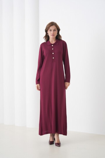 Kadın Uzun Kol Gömlek Yaka Triko Önden Düğmeli Triko Spor Şık Elbise