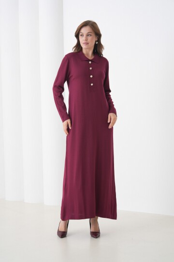 Kadın Uzun Kol Gömlek Yaka Triko Önden Düğmeli Triko Spor Şık Elbise