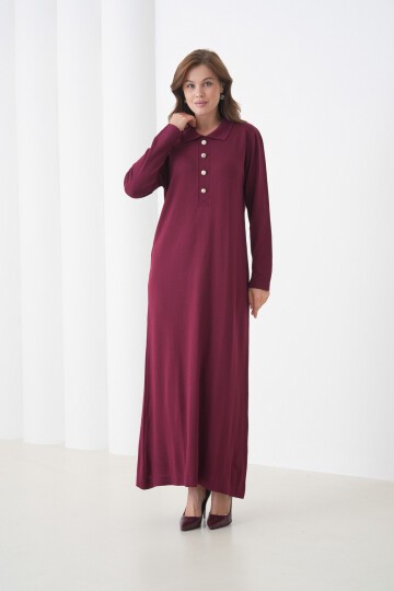 Kadın Uzun Kol Gömlek Yaka Triko Önden Düğmeli Triko Spor Şık Elbise