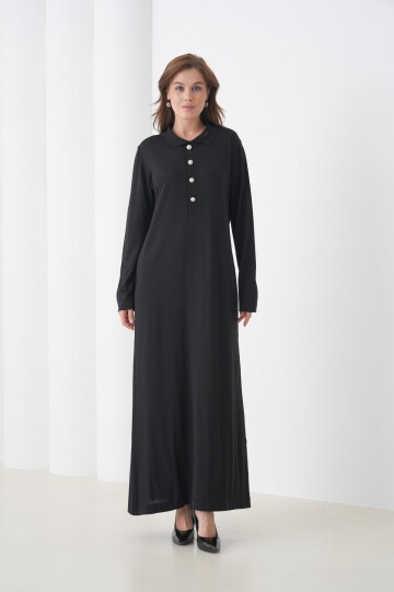 Kadın Uzun Kol Gömlek Yaka Triko Önden Düğmeli Triko Spor Şık Elbise