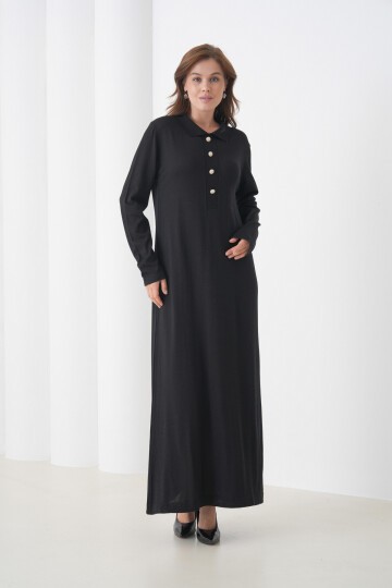 Kadın Uzun Kol Gömlek Yaka Triko Önden Düğmeli Triko Spor Şık Elbise