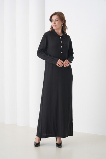 Kadın Uzun Kol Gömlek Yaka Triko Önden Düğmeli Triko Spor Şık Elbise