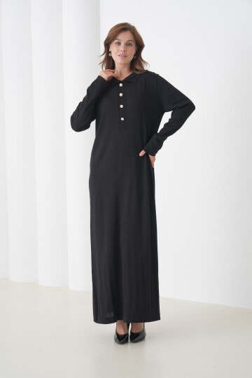 Kadın Uzun Kol Gömlek Yaka Triko Önden Düğmeli Triko Spor Şık Elbise