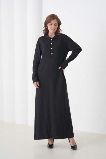 Kadın Uzun Kol Gömlek Yaka Triko Önden Düğmeli Triko Spor Şık Elbise