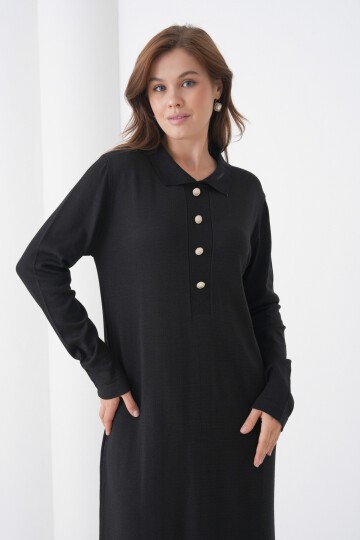 Kadın Uzun Kol Gömlek Yaka Triko Önden Düğmeli Triko Spor Şık Elbise