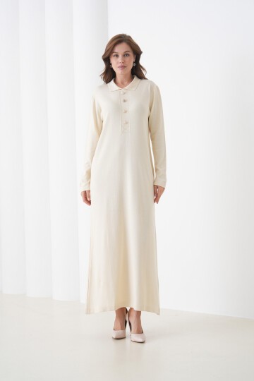 Kadın Uzun Kol Gömlek Yaka Triko Önden Düğmeli Triko Spor Şık Elbise