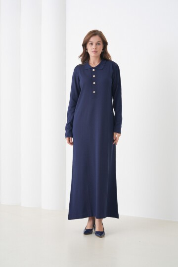 Kadın Uzun Kol Gömlek Yaka Triko Önden Düğmeli Triko Spor Şık Elbise