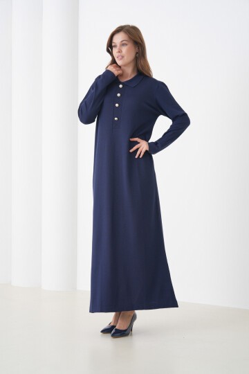 Kadın Uzun Kol Gömlek Yaka Triko Önden Düğmeli Triko Spor Şık Elbise