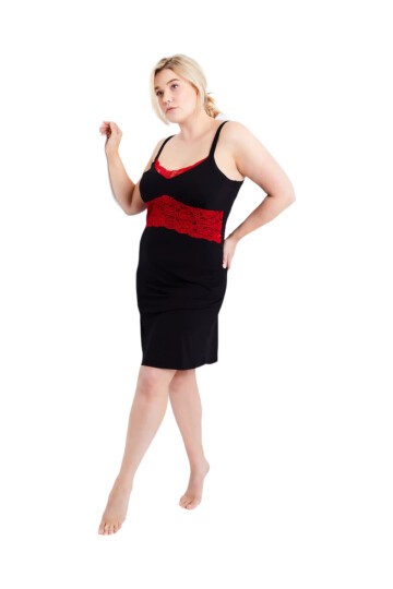 Kadın V Yaka Dantel Detay Askılı Şık Uzun Büyük Beden Curve Viskon Gecelik Elbise