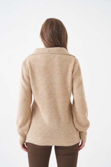 Kadın V Yakalı Basic Uzun Kol Rahat Kalıp Spor Şık Kazak