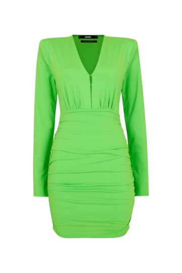 Kadın Vatkalı Uzun Kol Spor Şık V Yaka Vücudu Saran Mini Elbise