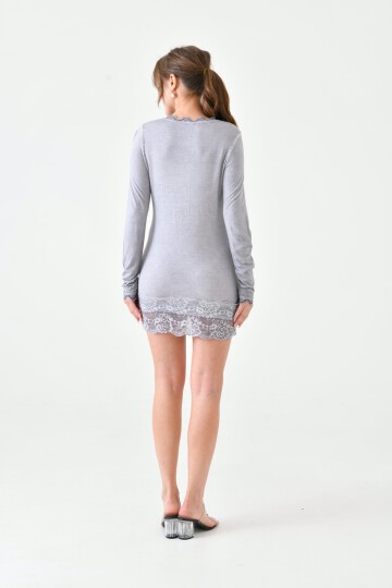 Kadın Viskon Dantel Detaylı Uzun Kol Curve Spor Şık Bluz Tunik