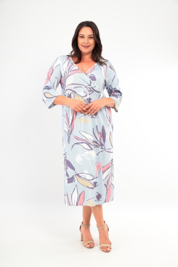 Kadın Viskon Kruvaze Yaka Truvakar Kol Büyük Beden Curve Gecelik Elbise