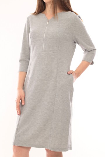 Kadın Yakası Yarım Fermuarlı Truvakar Kol Büyük Beden Curve Günlük Elbise