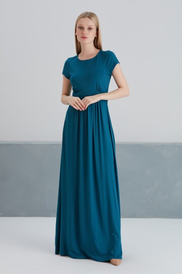 Kadın Yarım Kollu Maxi Boy Viskon Spor Şık Curve Hamile Elbisesi