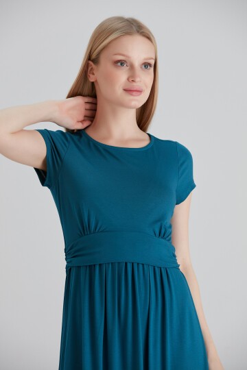 Kadın Yarım Kollu Maxi Boy Viskon Spor Şık Curve Hamile Elbisesi