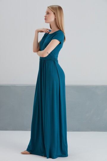 Kadın Yarım Kollu Maxi Boy Viskon Spor Şık Curve Hamile Elbisesi