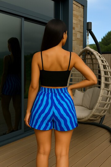 Kadın Yüksek Bel Beli Lastikli Desenli Etek Görünümlü Spor Şık Şort