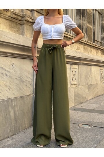 Kadın Yüksek Bel Kuşaklı %100 Viscose Pamuk Geniş Paça Şık Casual Büyük Beden Curve Pantolon