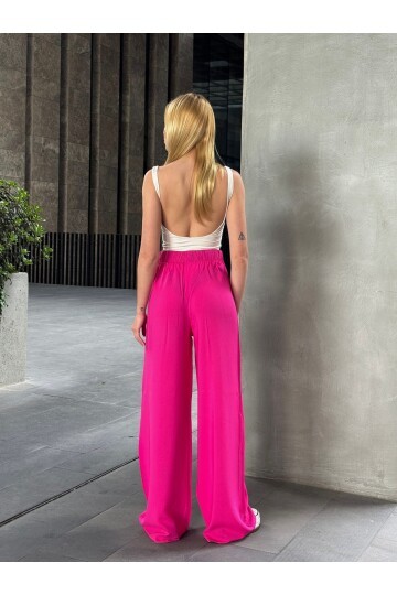 Kadın Yüksek Bel Kuşaklı %100 Viscose Pamuk Geniş Paça Şık Casual Büyük Beden Curve Pantolon