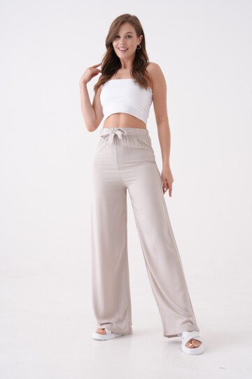 Kadın Yüksek Bel Kuşaklı %100 Viscose Pamuk Geniş Paça Şık Casual Büyük Beden Curve Pantolon