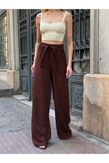 Kadın Yüksek Bel Kuşaklı %100 Viscose Pamuk Geniş Paça Şık Casual Büyük Beden Curve Pantolon