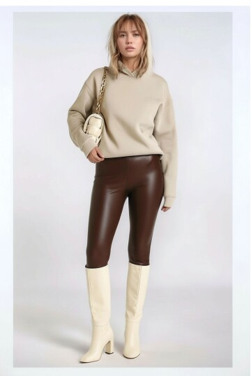 Kadın 3 İplik Kalın Kapüşonlu Oversize Curve Kalıp Uzun Kol Sweatshirt Kazak