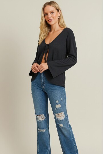 Kadın Antrasit Gri Tam Kalıp Ceket Önden Bağlamalı İspanyol Kol Ceket