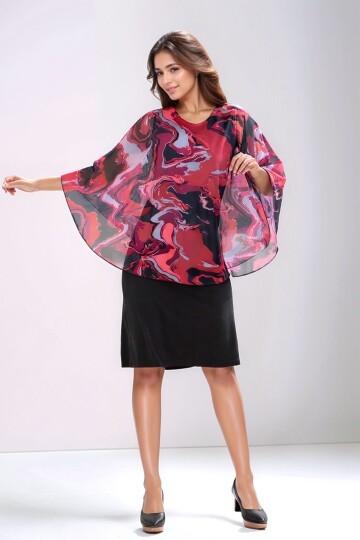 Kadın Bisiklet Yaka Asimetrik Şifon Desenli Yarım Kol Curve Spor Şık Elbise