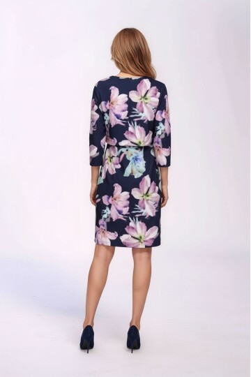 Kadın Bisiklet Yaka Çiçek Desenli Truvakar Kol Tasarım Spor Şık Büyük Beden Curve Elbise