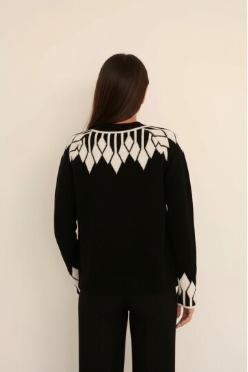 Kadın Bisiklet Yaka Desenli Uzun Kol Spor Şık Triko Kazak Tesettüre Uygun