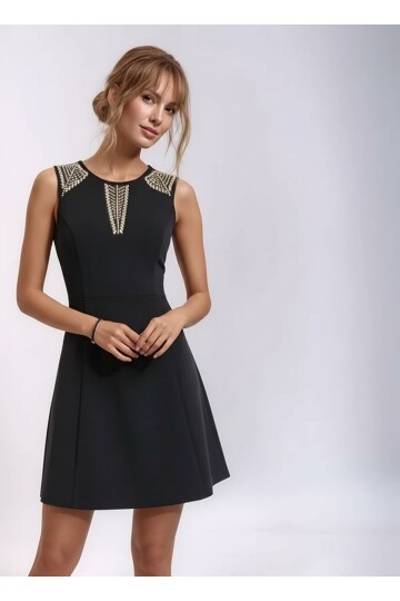 Kadın Bisiklet Yaka Gold Taş Baskılı Omuz Çan Etek Şık Curve Abiye Elbise