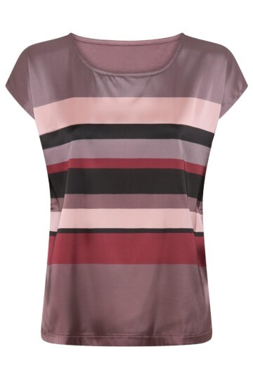 Kadın Bisiklet Yaka Saten Viskon Kısa Kol Spor Şık Çizgili Bluz