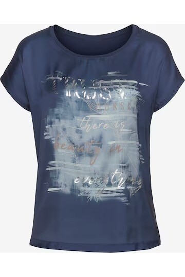 Kadın Bisiklet Yaka Saten Viskon Kısa Kol Spor Şık Desenli Bluz