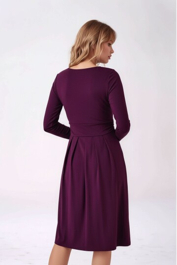 Kadın Bisiklet Yaka Tesettüre Uygun Uzun Kol Viskon Gizli Emzirme Bölümlü Şık Hamile Elbisesi