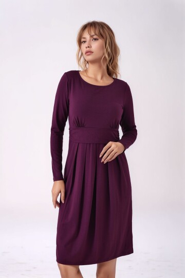 Kadın Bisiklet Yaka Tesettüre Uygun Uzun Kol Viskon Gizli Emzirme Bölümlü Şık Hamile Elbisesi