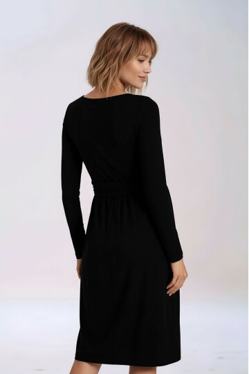 Kadın Bisiklet Yaka Tesettüre Uygun Uzun Kol Viskon Gizli Emzirme Bölümlü Şık Hamile Elbisesi