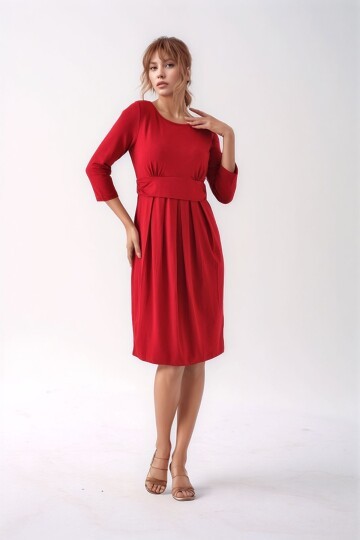 Kadın Bisiklet Yaka Tesettüre Uygun Uzun Kol Viskon Gizli Emzirme Bölümlü Şık Hamile Elbisesi