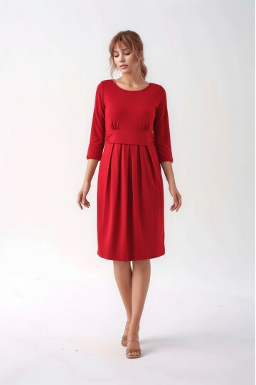 Kadın Bisiklet Yaka Tesettüre Uygun Uzun Kol Viskon Gizli Emzirme Bölümlü Şık Hamile Elbisesi