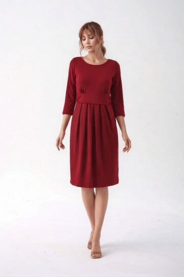 Kadın Bisiklet Yaka Tesettüre Uygun Uzun Kol Viskon Gizli Emzirme Bölümlü Şık Hamile Elbisesi