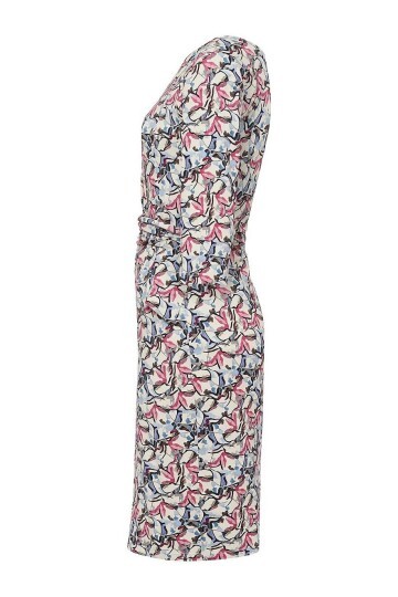 Kadın Bisiklet Yaka Truvakar Kol Viskon Yandan Bağlamalı Midi Boy Desenli Casual Şık Elbise