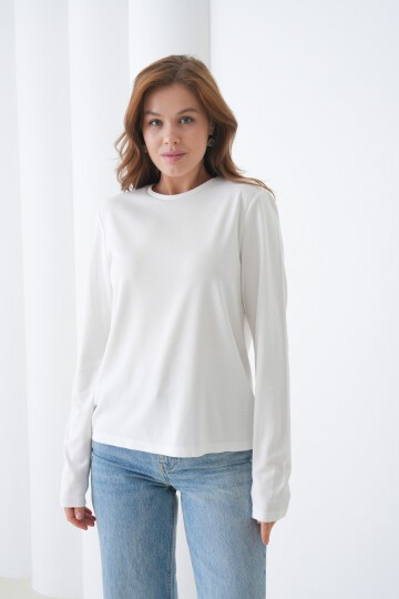 Kadın Bisiklet Yaka Uzun Kol Parmak Geçirmeli Spor Şık Bluz